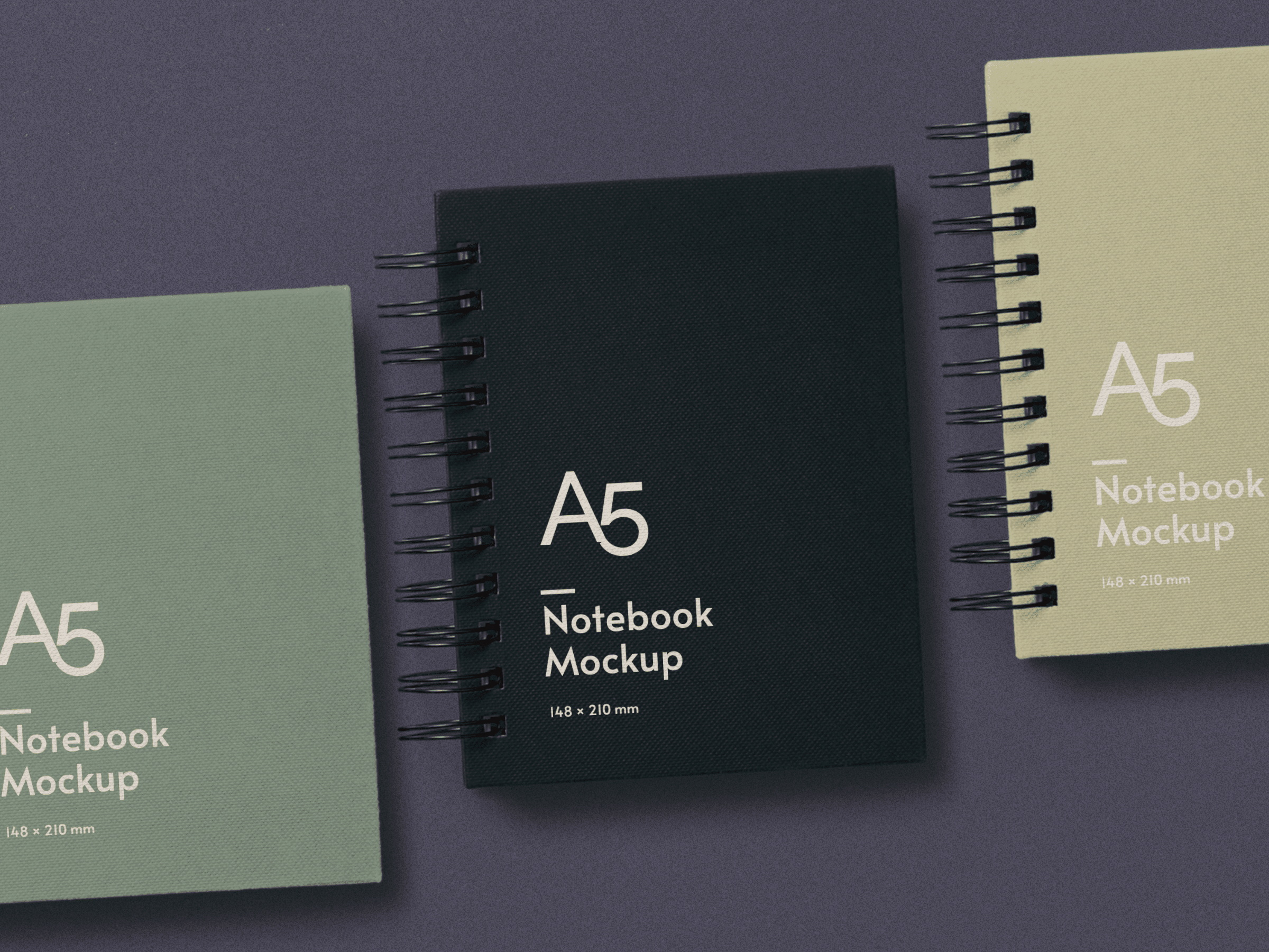 Including multiple different angles and views with clean empty space to . A6 Notebook Mockup Scene